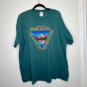 Vintage Work Sucks Graphic T Shirt XL Green Anvil Cotton Funny Slogan